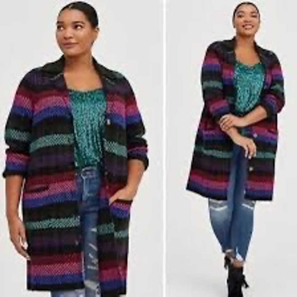 Torrid Notched Button Front Cardigan Plaid Cardigan Duster, Woman’s Size 0